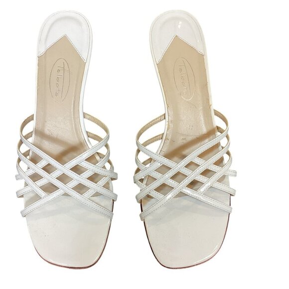Talbots Kitten Heel Sandals Slides Sz 8B White Patent Leather #307C - Picture 3 of 10